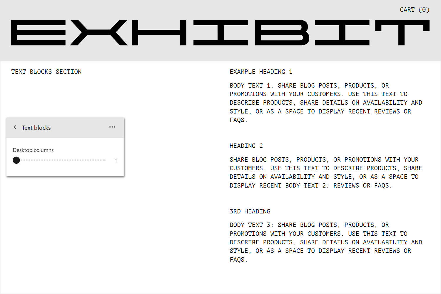 An example Text blocks section on a store's Homepage.