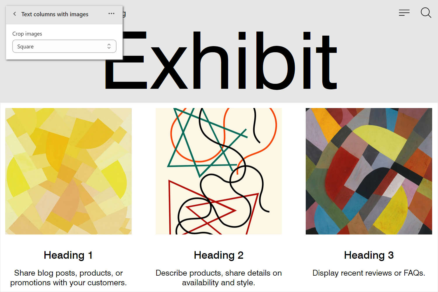 An example Text columns with images section on a store's home page.