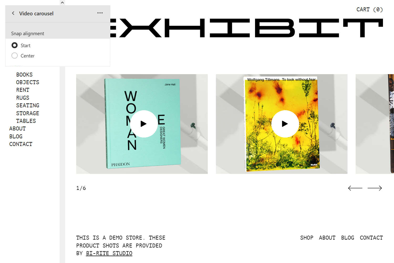 An example Video carousel section on a store's Homepage.