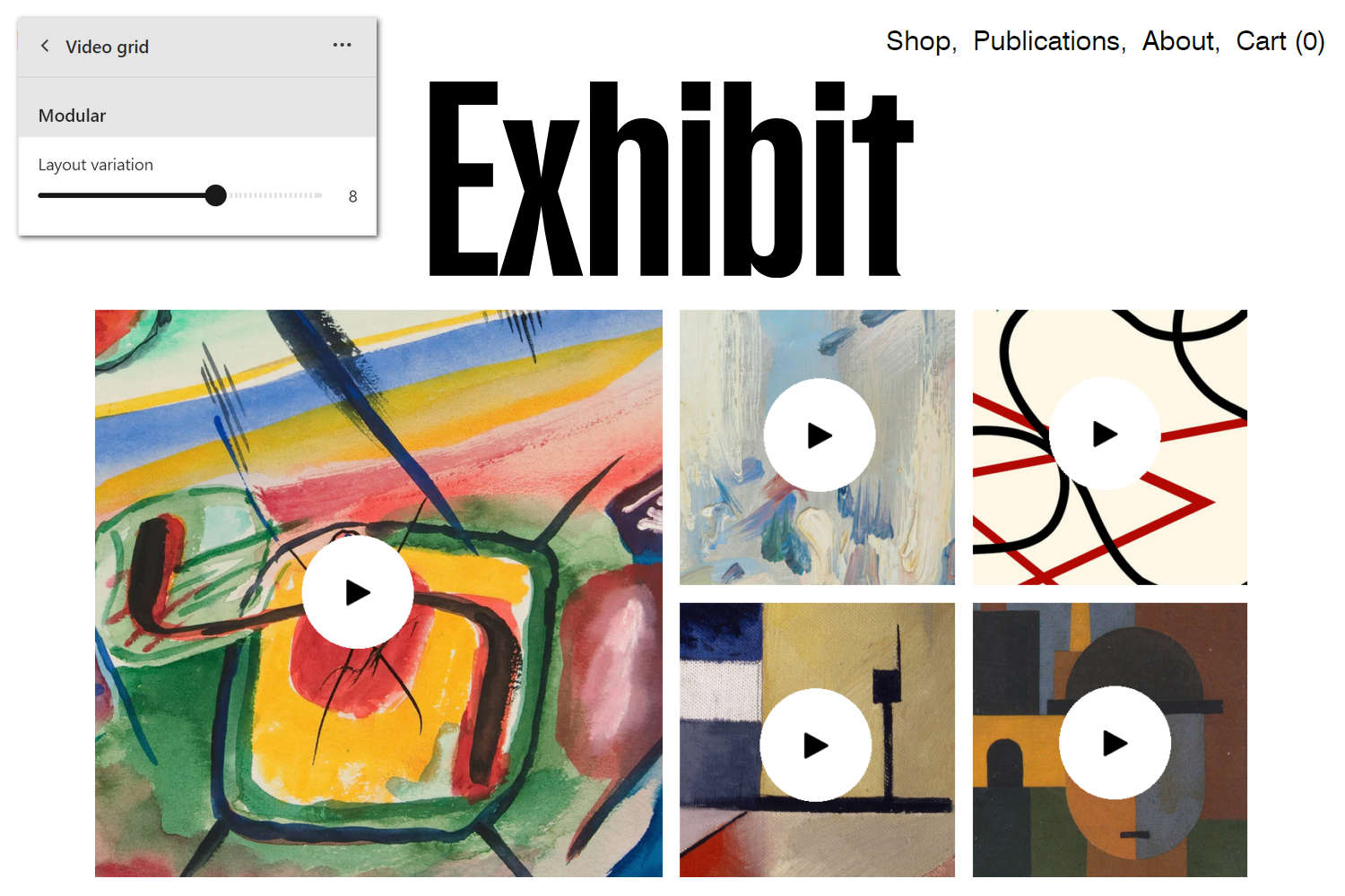 An example Video grid section on a store's Homepage.