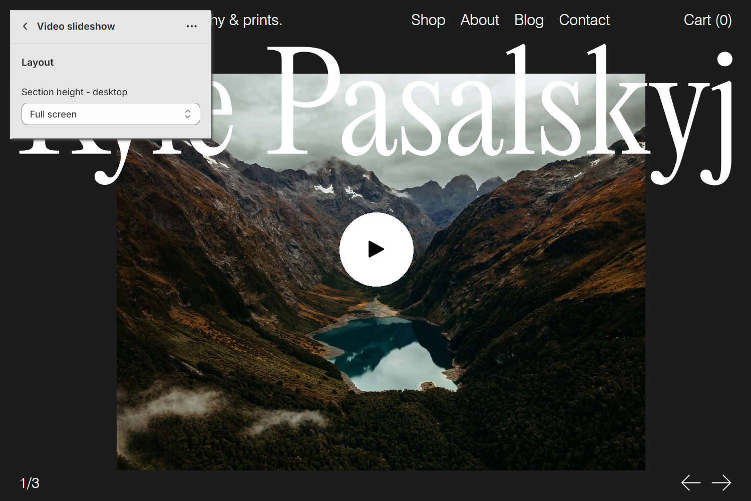 An example Video slideshow section on a store's Homepage.