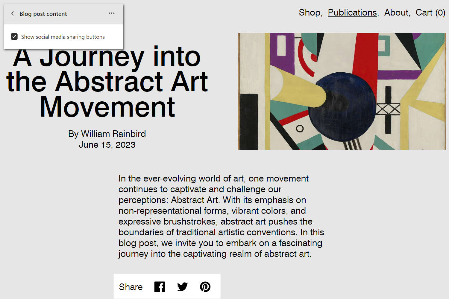 An example Blog post content section on a store's Blog post page.