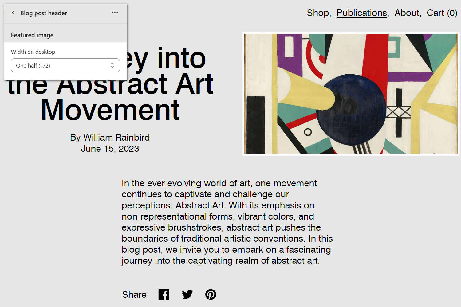 An example Blog post header section on a store's Blog post page.