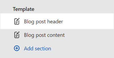 The Blog post header section selected in Theme editor.