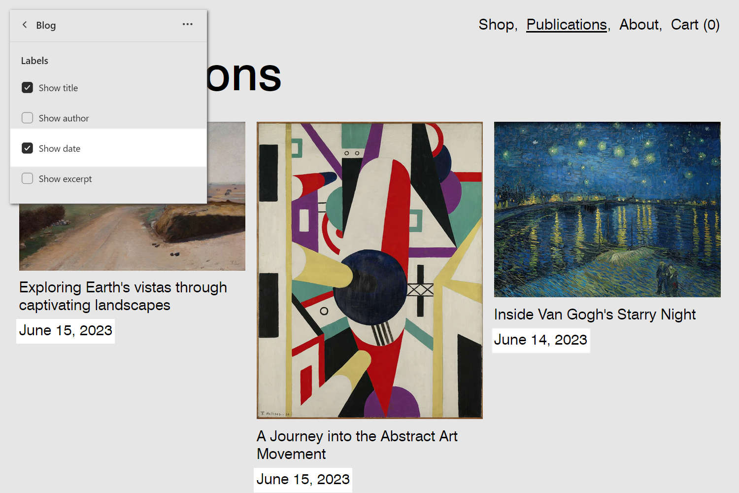 An example Blog section on a store's Blog page.