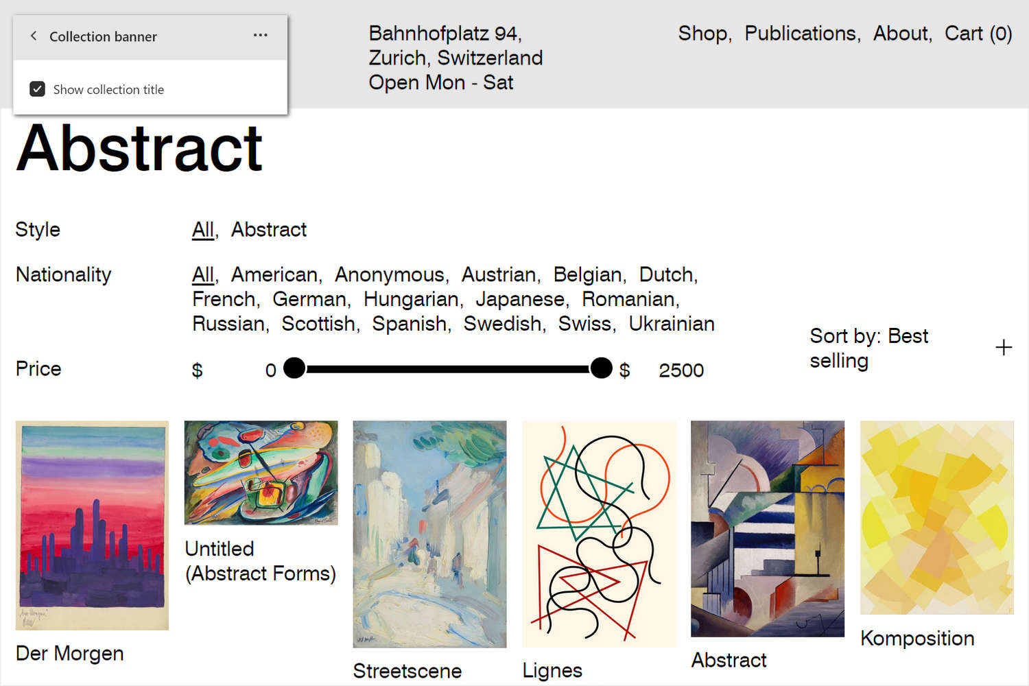 An example Collection banner section on a store's Collection page.