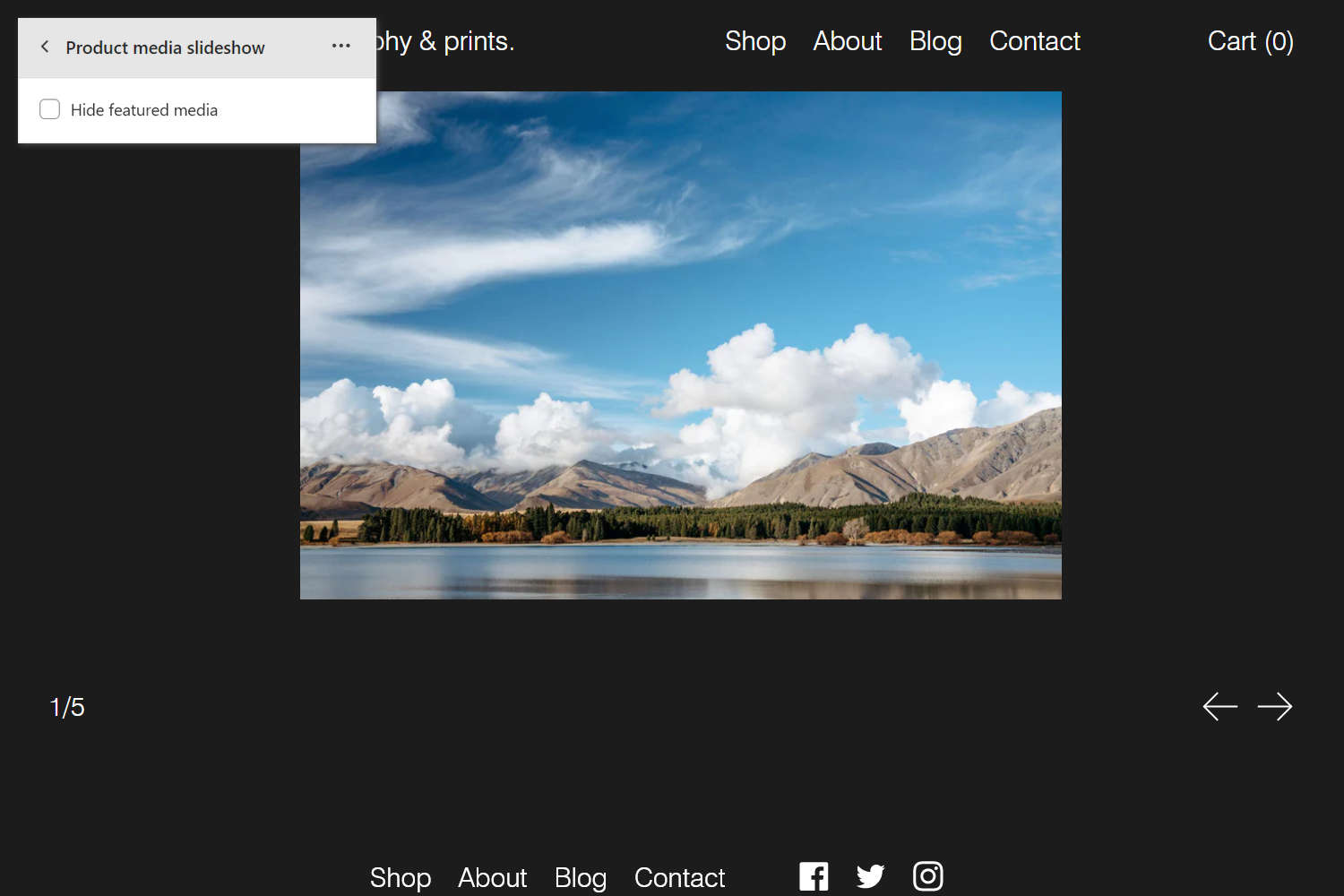 An example Product media slideshow section on a store's Product page.