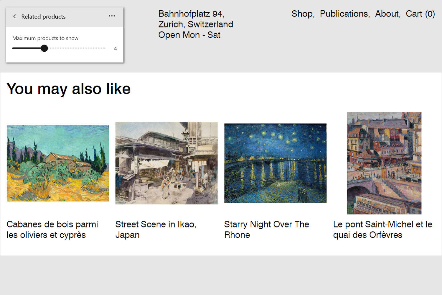 An example Related products section on a store's Products page.