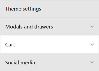 The Theme setting's Cart menu.