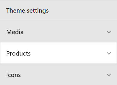 The Theme setting's Products menu.