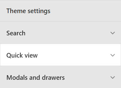The Theme setting's Quick view menu.