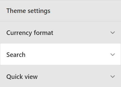 The Theme setting's Search menu.