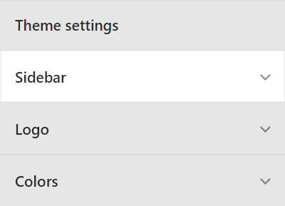 The Theme setting's Sidebar menu.