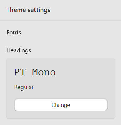 The Change button for selecting a font in Theme setting's Typography menu.