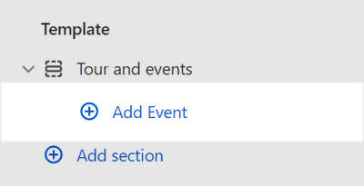 The add event block option inside the Tour and events section in Theme editor.