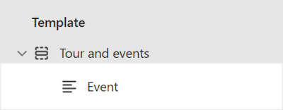 An event block in the Tour and events section in Theme editor.
