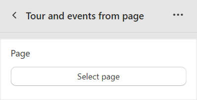 The Page selector inside a Tour and events from page section selected in Theme editor.