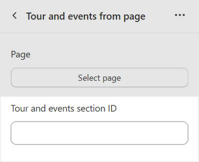 The Tour and events section ID box in Theme editor.