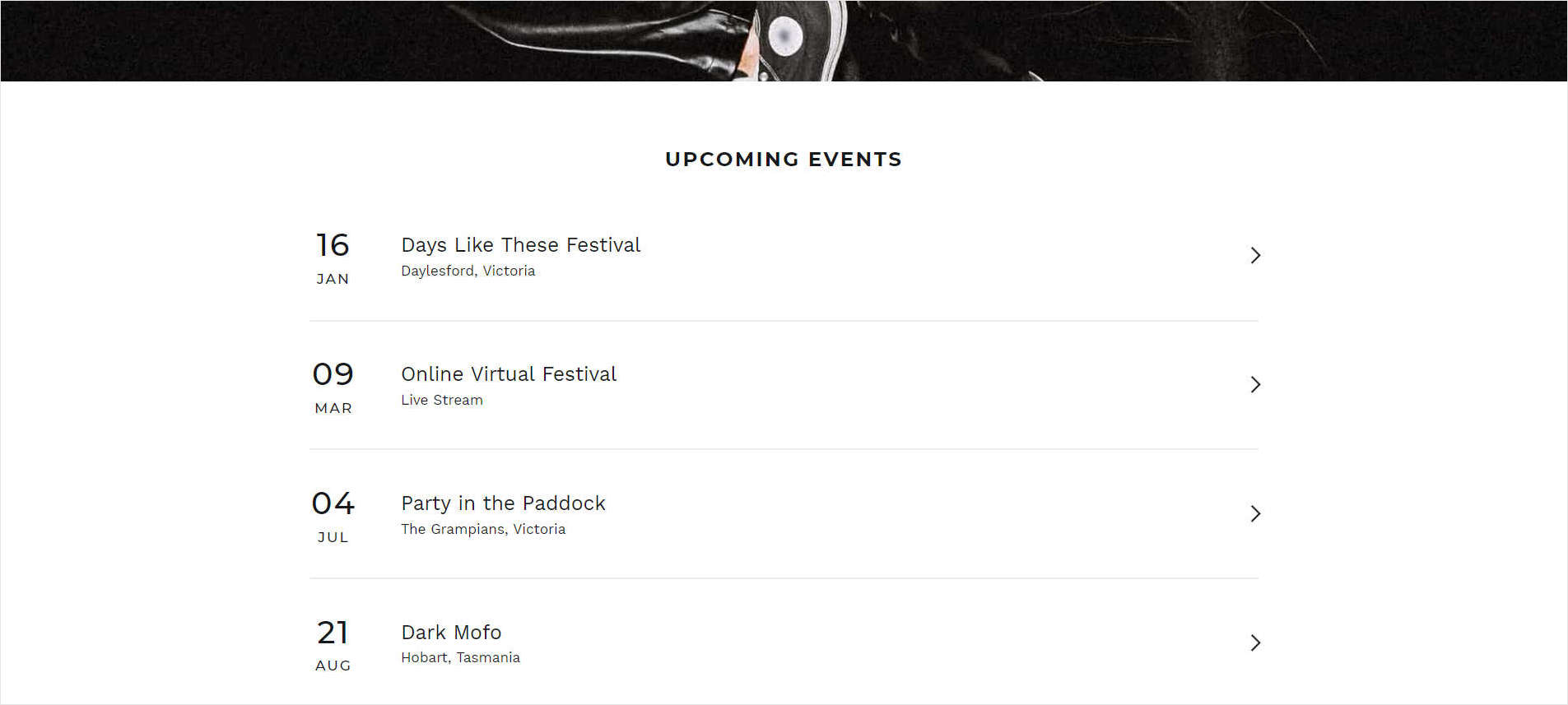 A Tour and events section on an example store's home page.