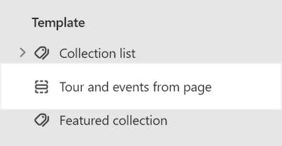 The Tour and events from page section selected in the Theme editor side menu.