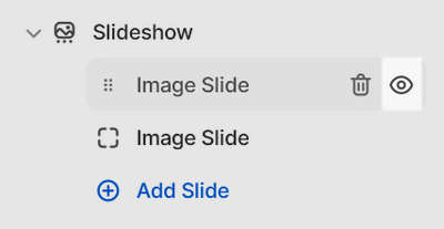 The show or hide image slide block option for a slideshow section in Theme editor