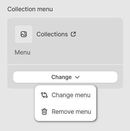 The navigation menu options inside the Collection grid section of Theme editor.