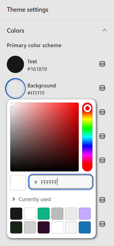 The color picker and text input field for adjusting the Background color setting
