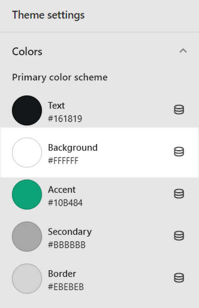 The expanded Colors menu section in theme settings with the Background color setting selected