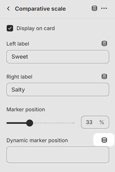 The Insert dynamic source icon inside the block settings menu for a Comparative scale block.