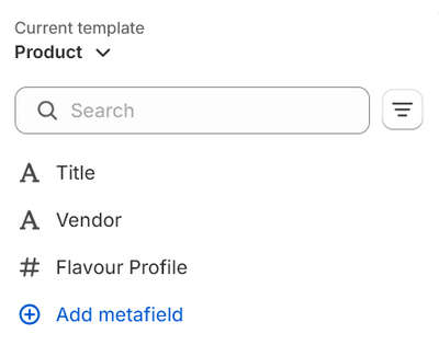 The Insert dynamic source menu for a Comparative scale block in Theme editor.