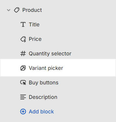 The variant picker option in the Product pages section in Theme editor.