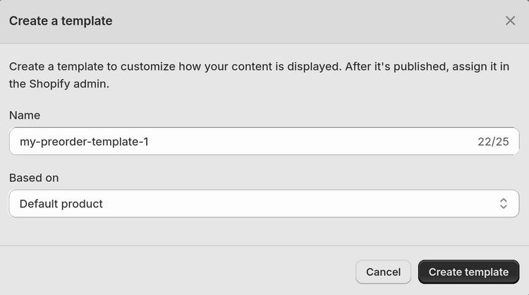 The Create a template options in the Theme editor.