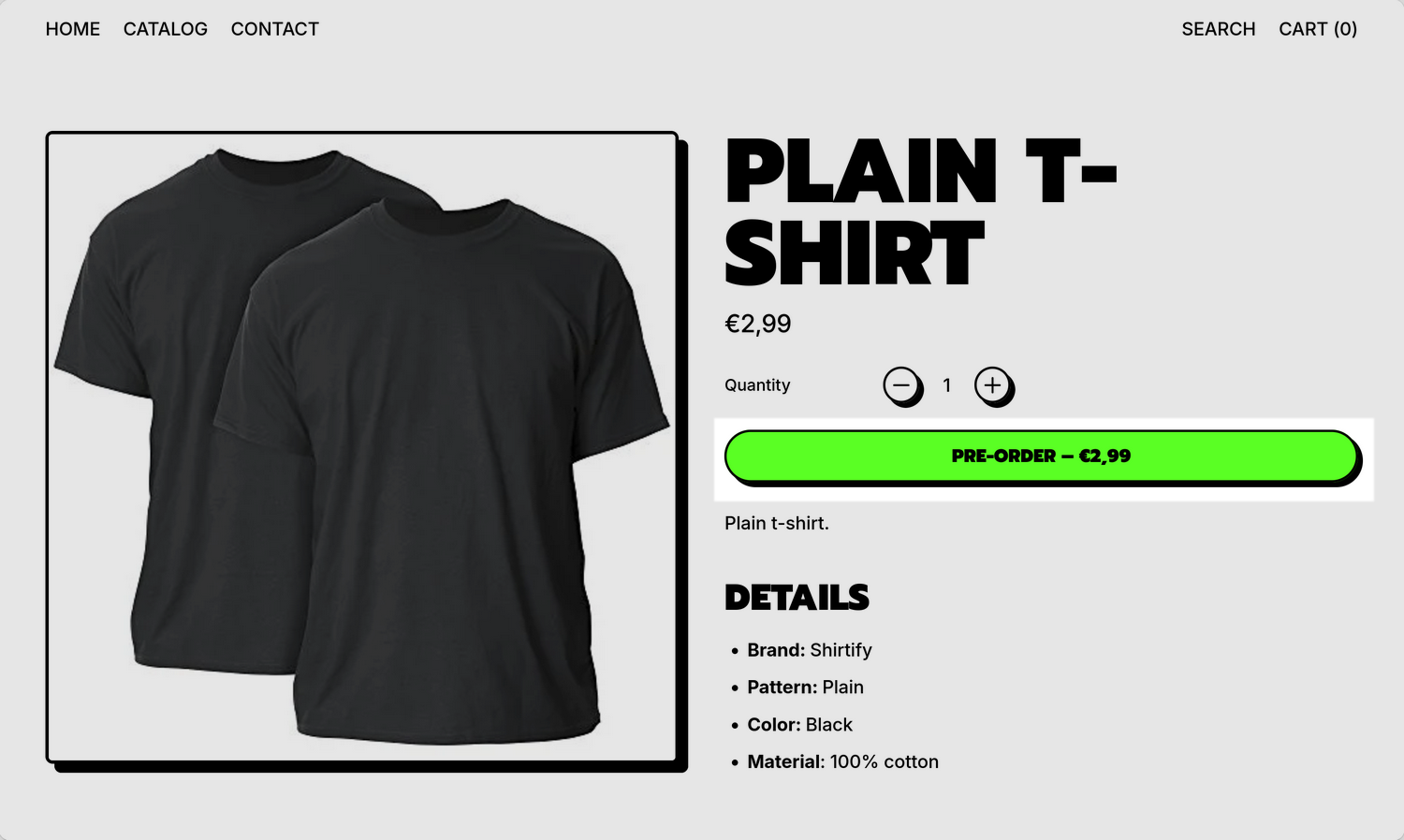 An example product page with the Preorder product feature enabled.
