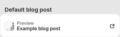 An example blog post selected in the Theme editor's preview picker.