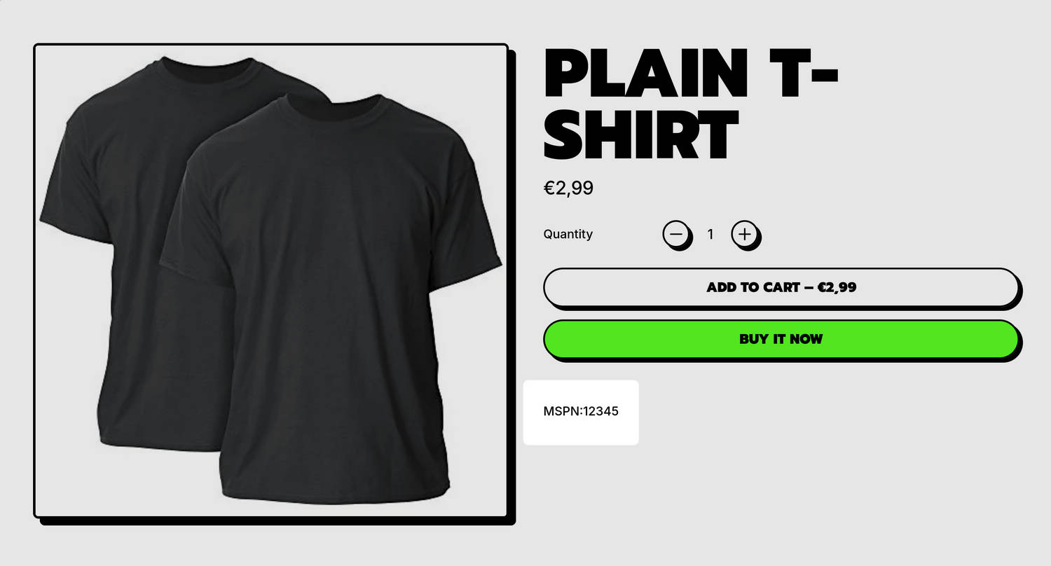 An example Product page with a custom metafield.