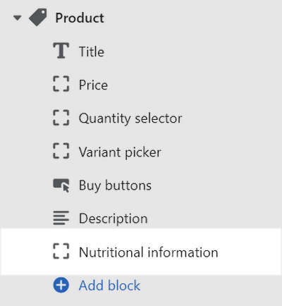 The Product section's settings menu in Theme editor.