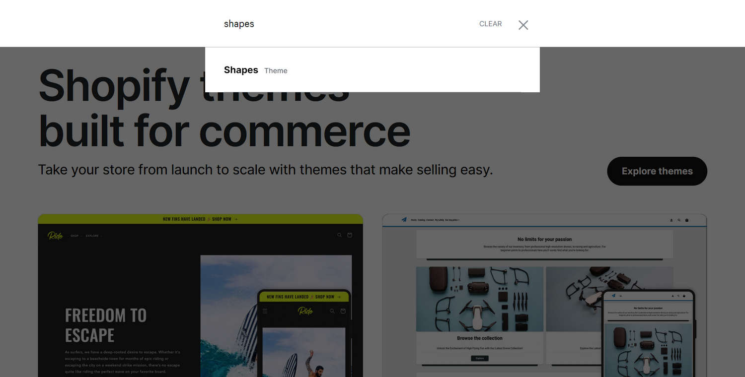 Shopify Theme store's search field.