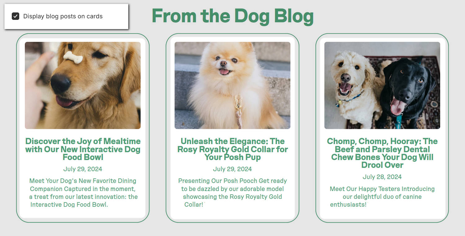 The Blog posts section on an example store's home page.