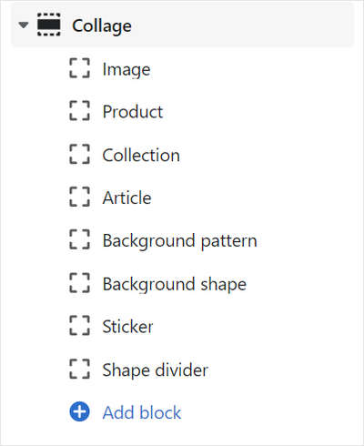 A Collage section selected in Theme editor.