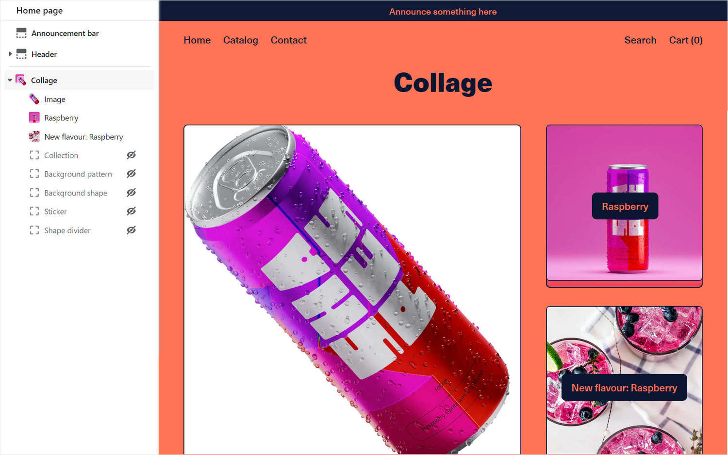 A collage section on a store's homepage in Theme editor.