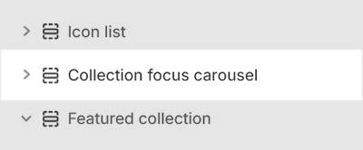 The Collection focus carousel section selected in Theme editor.