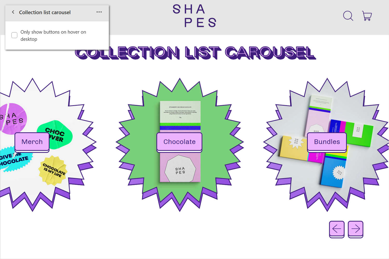 An example Collection list carousel in Theme editor.