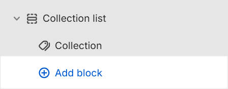 The Collection list's Add block menu in Theme editor.