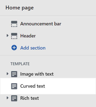 The Curved text section selected in Theme editor.