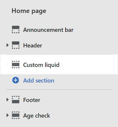 The custom liquid section menu in Theme editor