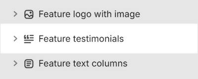 The Feature testimonials section selected in Theme editor.