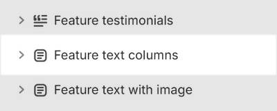 The Feature text columns section selected in Theme editor.