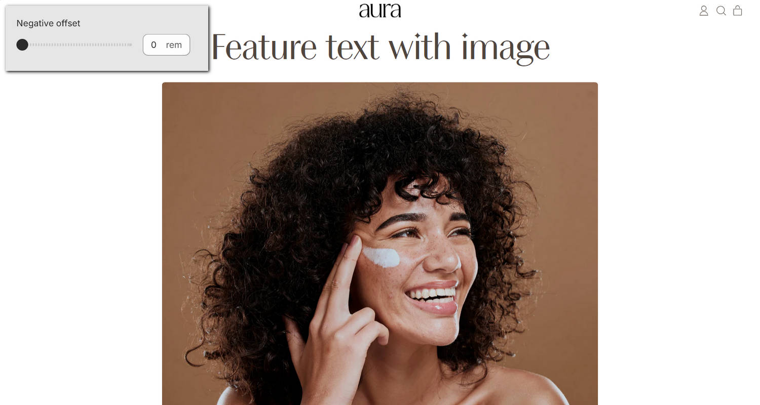 A Feature text with image section on a store's home page in Theme editor.