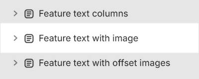 The Feature text with image section selected in Theme editor.