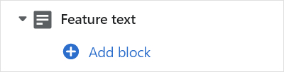 The Feature text section's Add block menu in Theme editor.